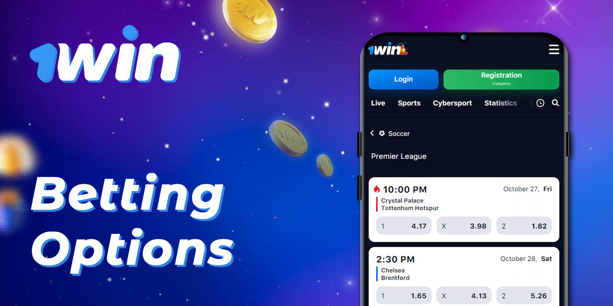 What betting options are available for Indian users in 1Win app? 
